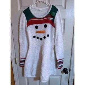Born famous snowman Christmas sweater dress women's medium fuzzy white 3d Carrot